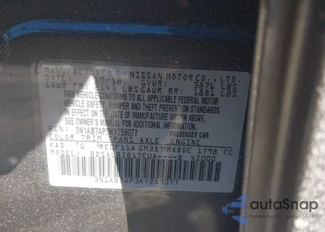 2019 Nissan Sentra S z USA, uszkodzony, nr VIN 3N1AB7AP3KY259077